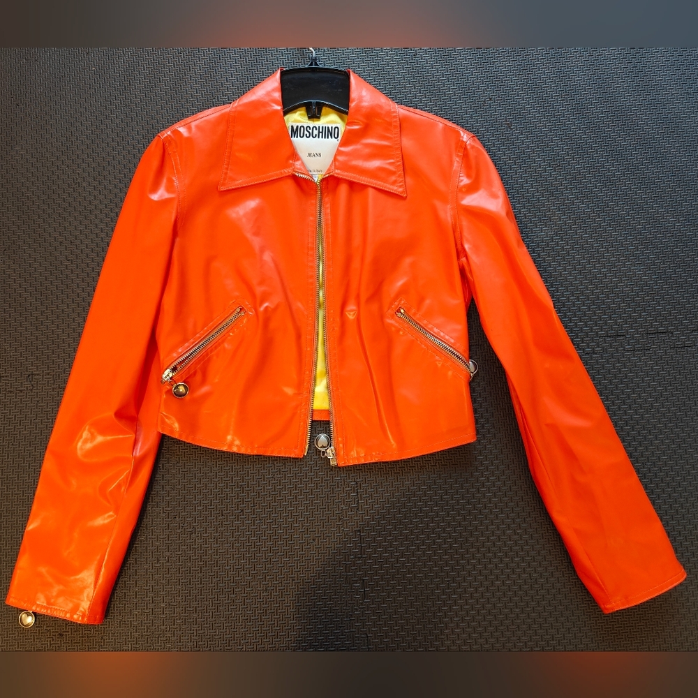 ❤️‍🔥🔥HURRY!! STORE CLOSE TOMORROW!😱 Moschino Vibrant Orange Leather Jacket